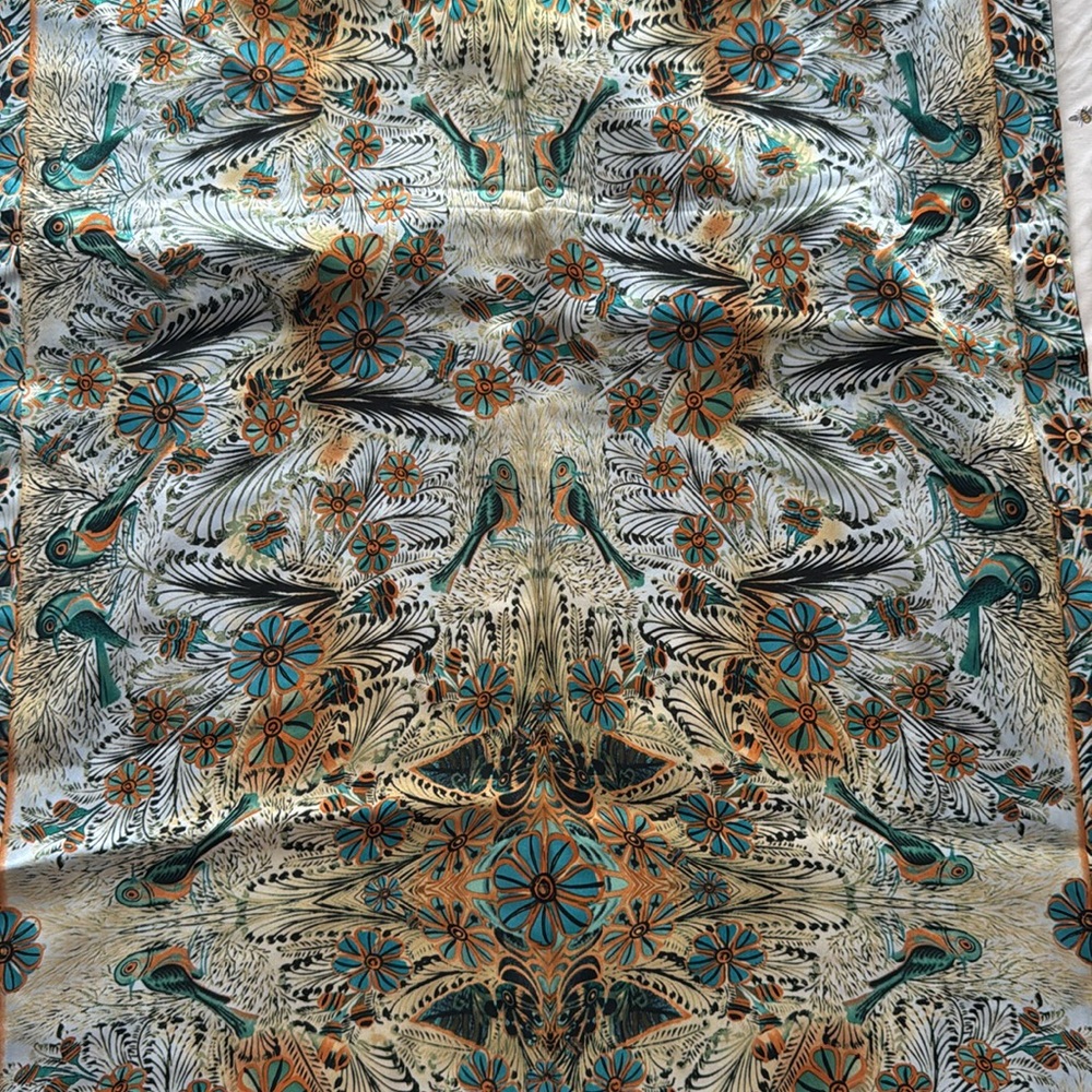 Pineda Covalin Mexico reversible silk birds scarf